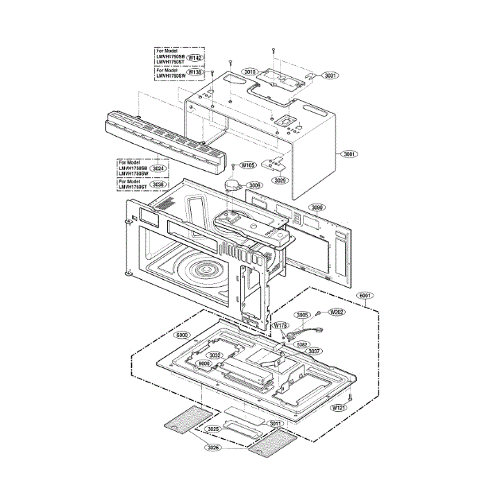 Oven Cavity Diagram and Parts List for LMVH1750SB 00 LG Microwave