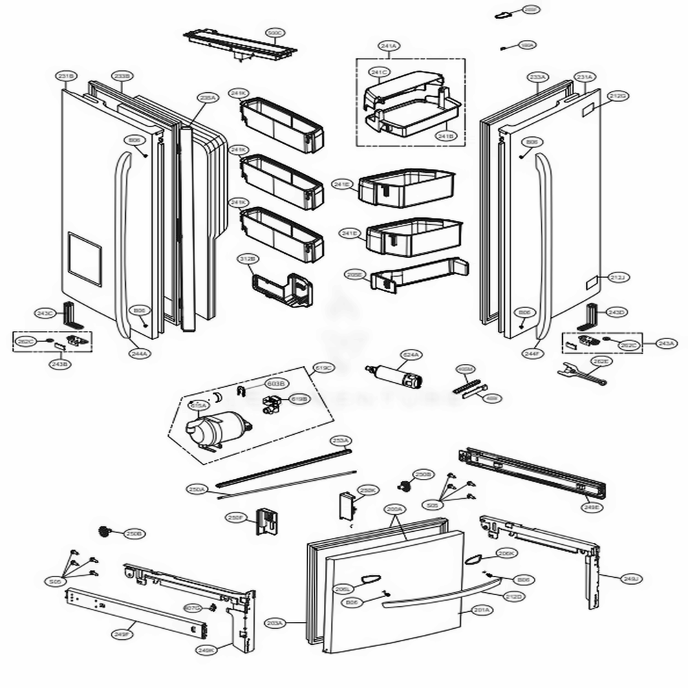 Door Parts Diagram and Parts List for LFXC24726D ASBCNA0 LG Refrigerator