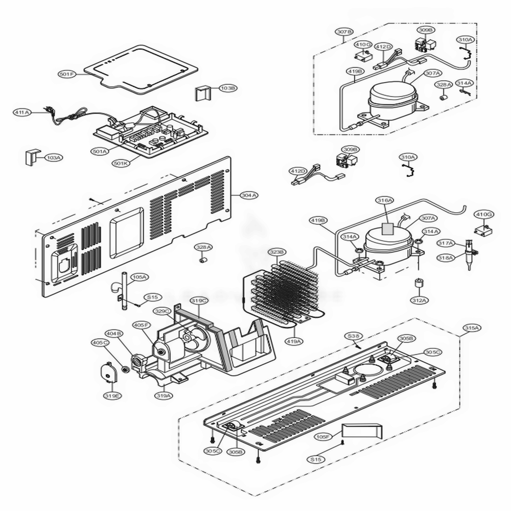 Machine Compartment Diagram and Parts List for 58829 AWBCSER LG Refrigerator