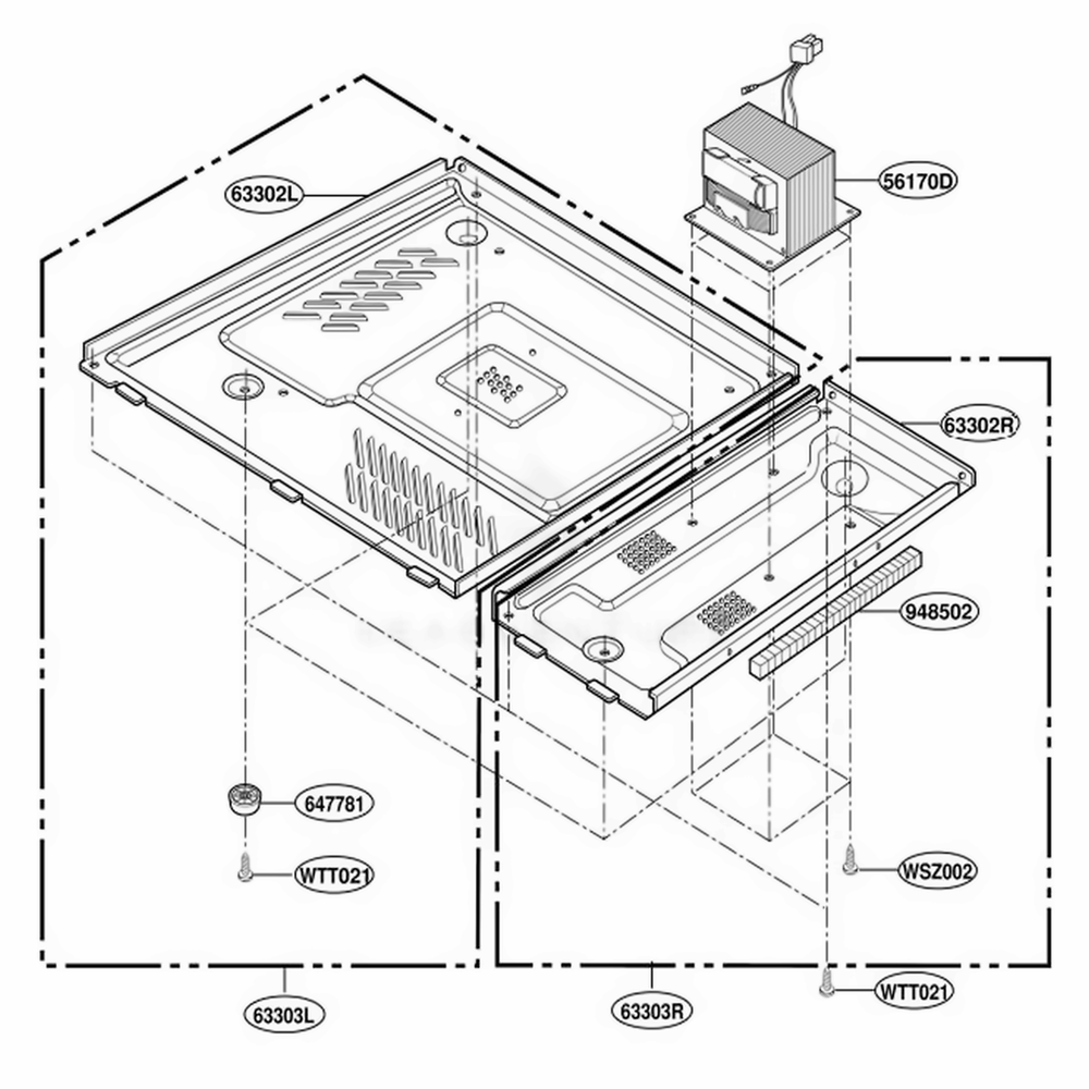 Base Plate Parts Diagram and Parts List for JES1339BC S1EGEU LG Range