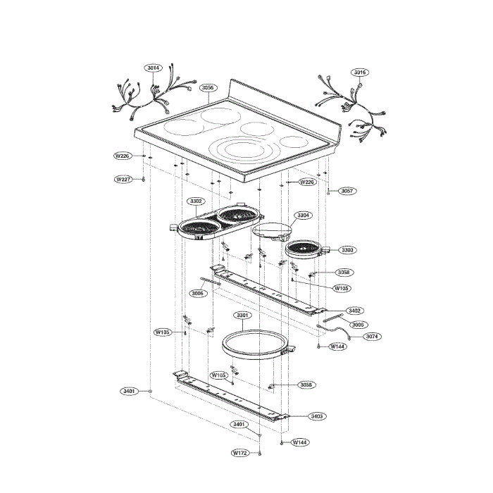 Cooktop Diagram and Parts List for LRE30955ST 00 LG Range