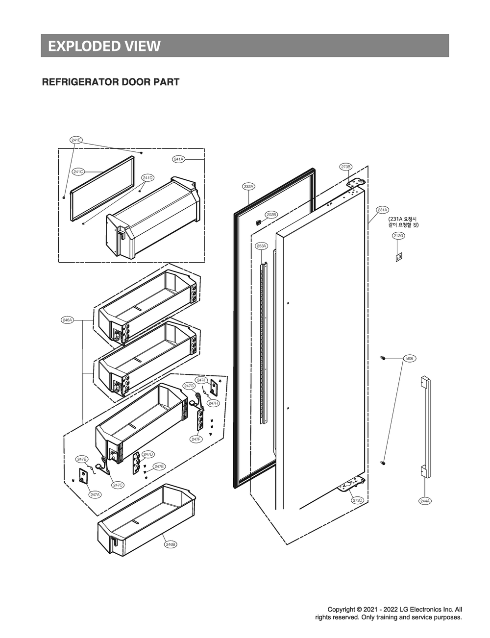 Refrigerator Door Part Diagram and Parts List for GR-L276GSMM ASTCNA1 LG Refrigerator