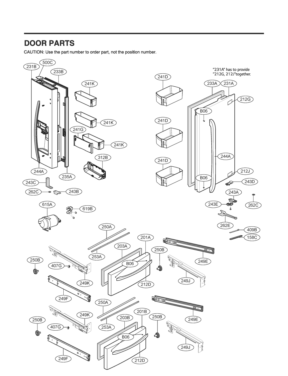 Door Parts Diagram and Parts List for GR-L22ANSXM ASTCNA0 LG Refrigerator