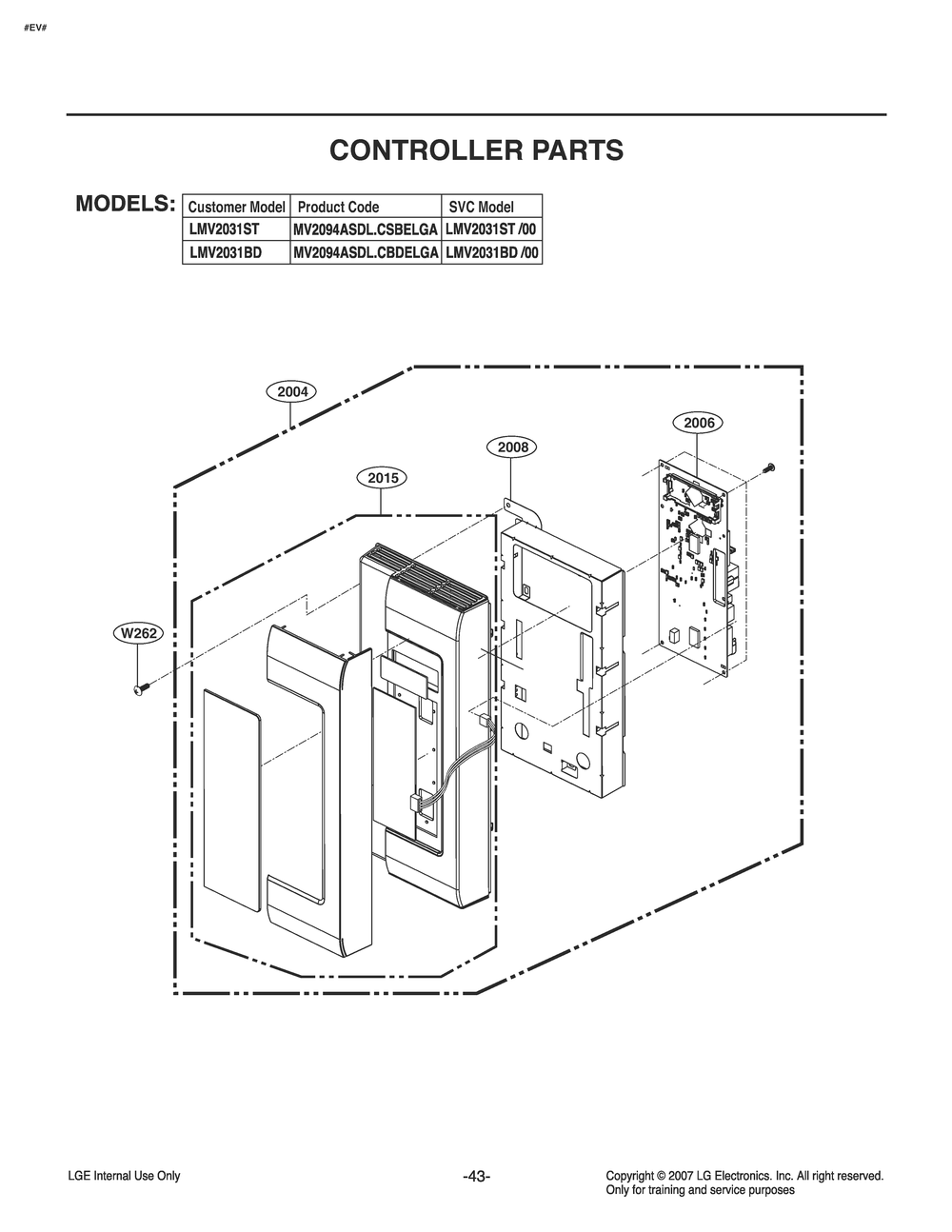 Controller Parts Diagram and Parts List for MV2094ASDL CFSELGA LG Microwave