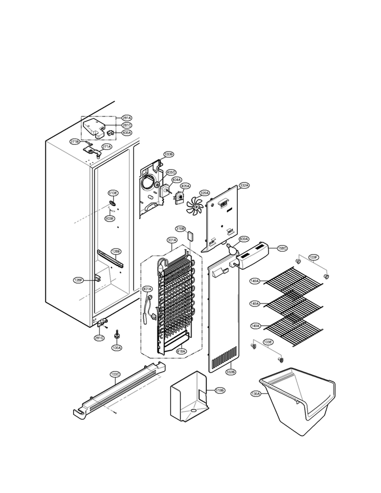 Freezer Compartment Parts Diagram and Parts List for LSC27921SB02  LG Refrigerator
