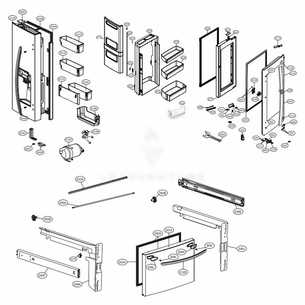 Door Parts Diagram and Parts List for LFXS28596S ASTCNA0 LG Refrigerator