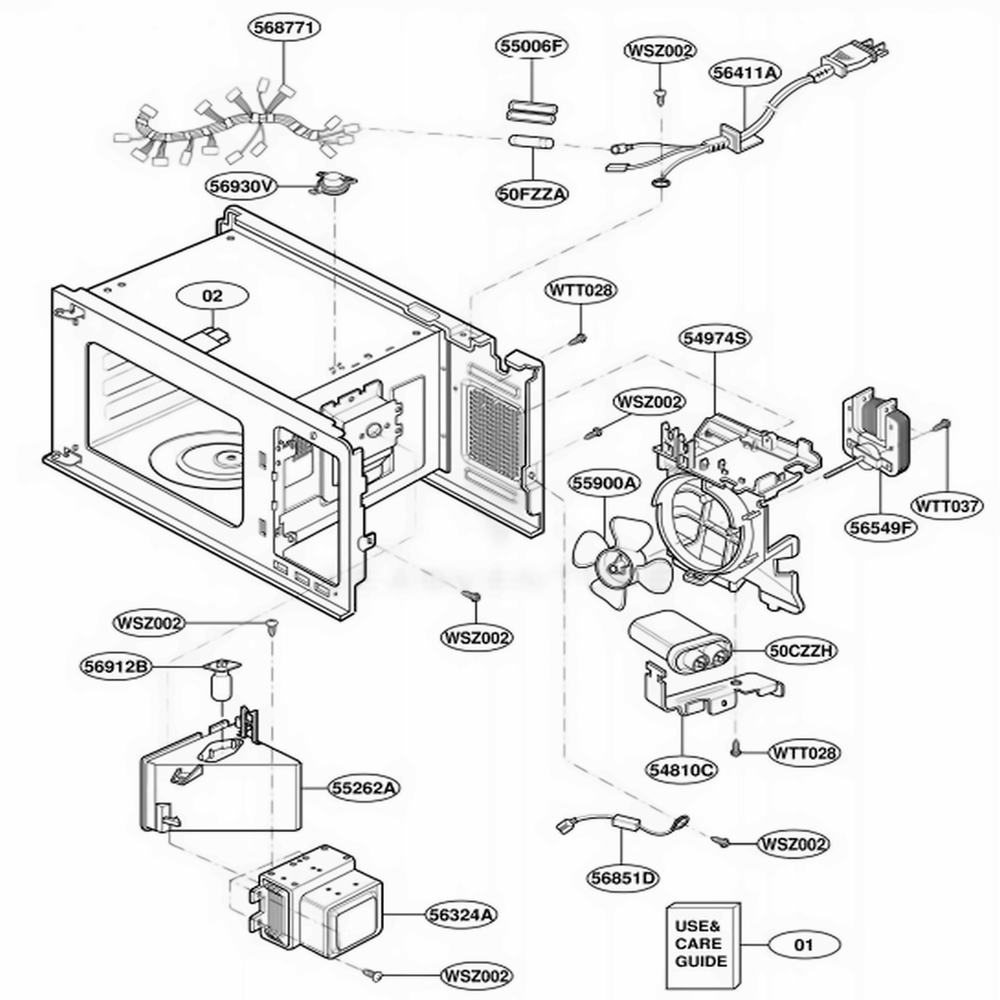 Interior Parts Diagram and Parts List for MT1100SHQ MWEWRP LG Range