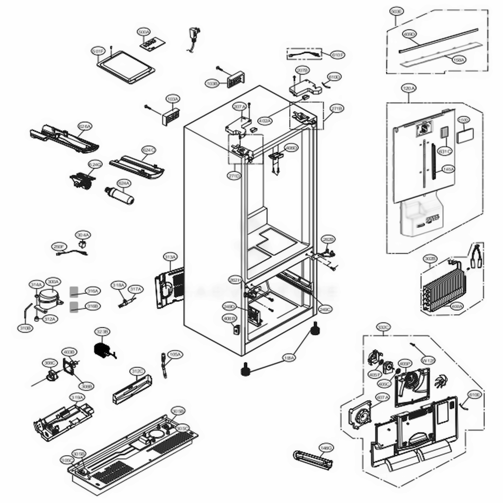 Case Parts Diagram and Parts List for LFXS28596S ASTCNA2 LG Refrigerator