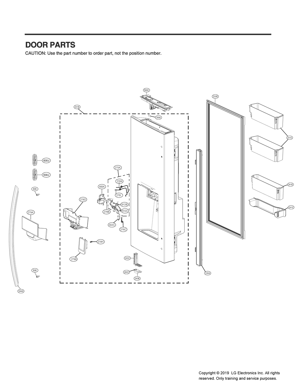 Door Parts 1 Diagram and Parts List for GR-L248MSRM ASTCNA0 LG Refrigerator