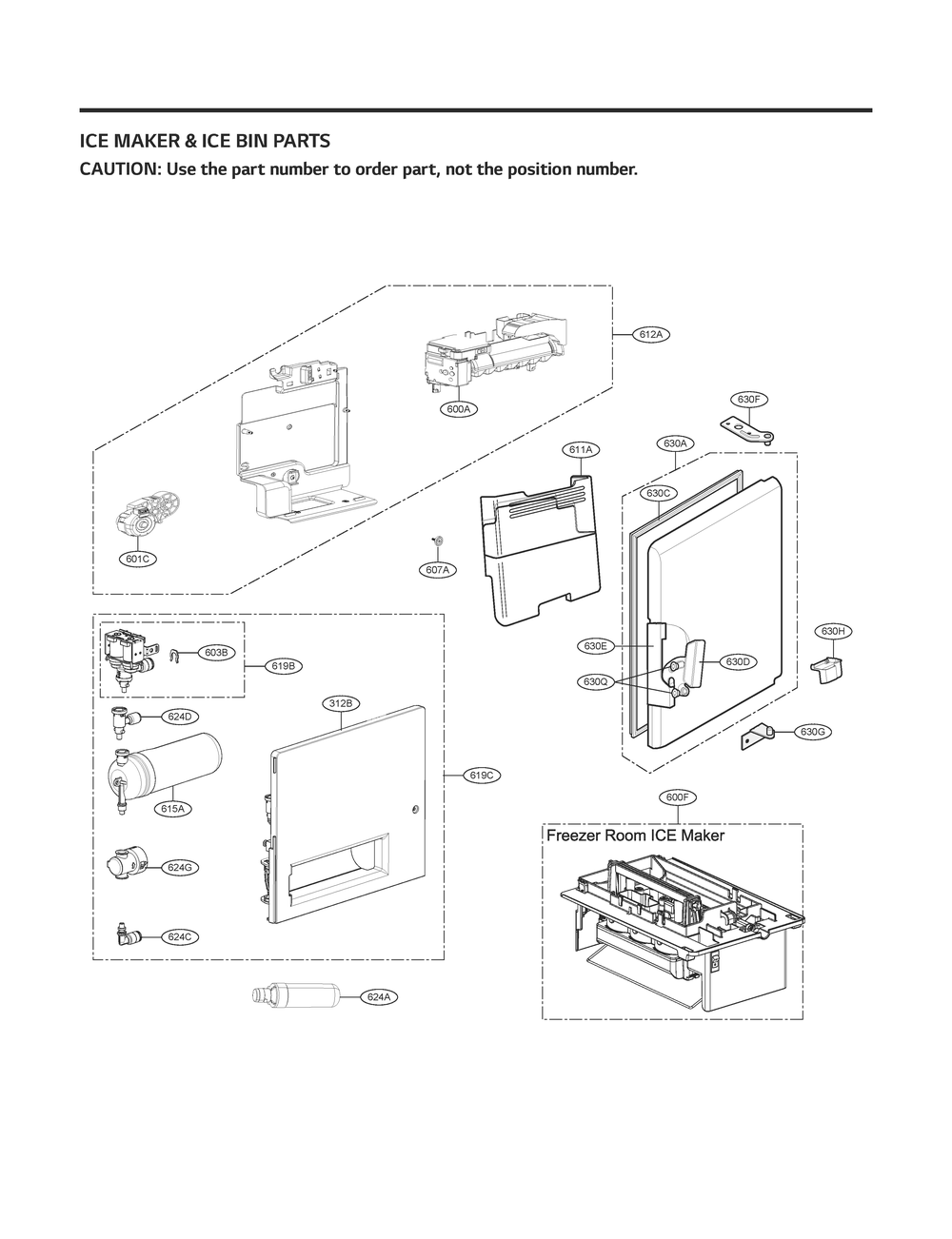 Ice Maker And Ice Bin Parts 1 Diagram and Parts List for GR-J248FSYM ASTCNA1 LG Refrigerator