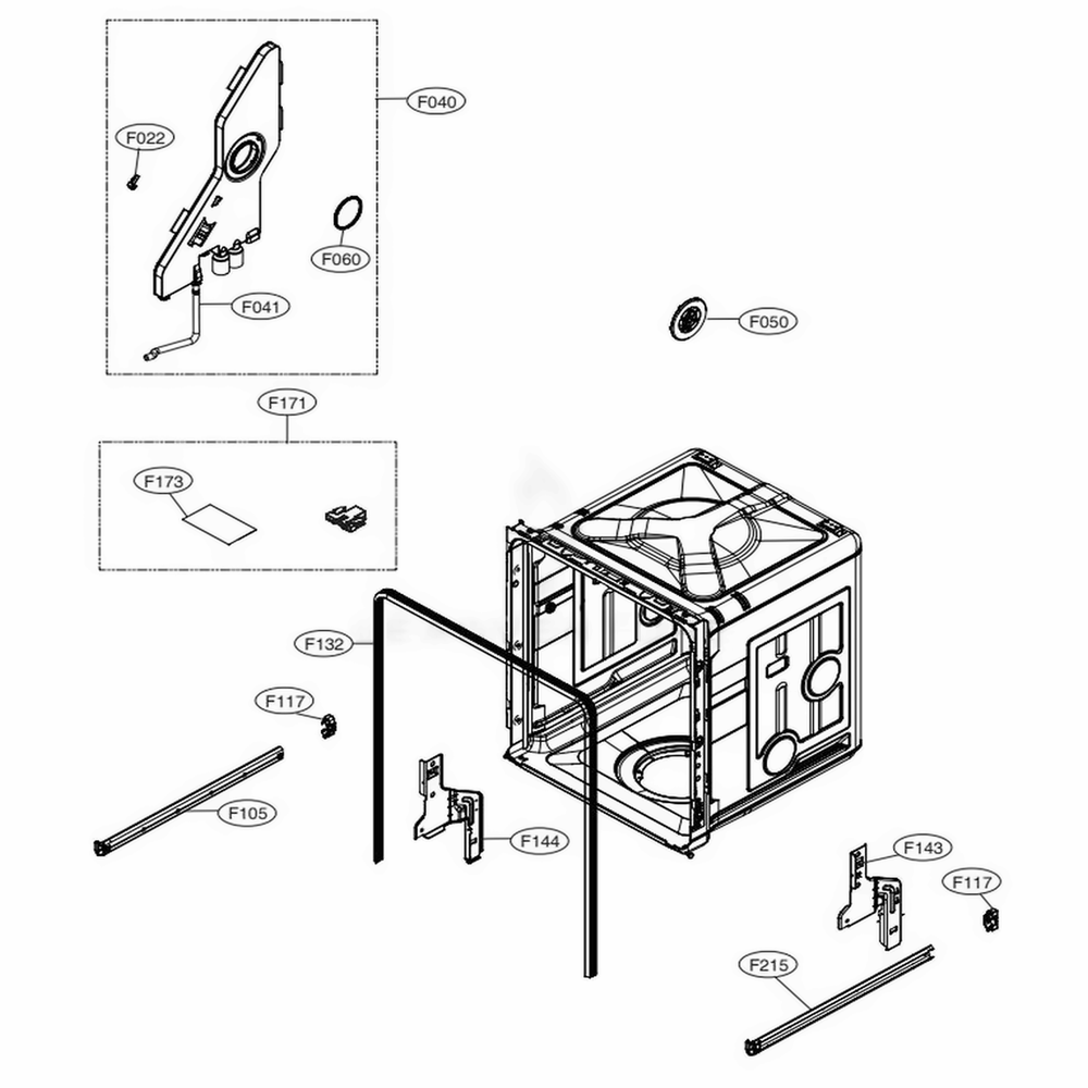 Tub Assembly Diagram and Parts List for LDT5665ST ASTEEUS LG Dishwasher