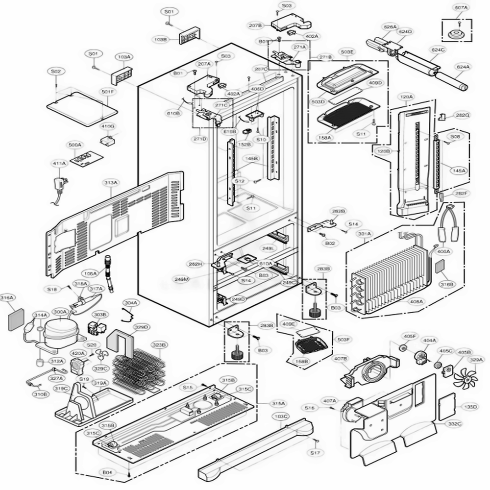 Case Parts Diagram and Parts List for 78783 AST2SEF LG Refrigerator