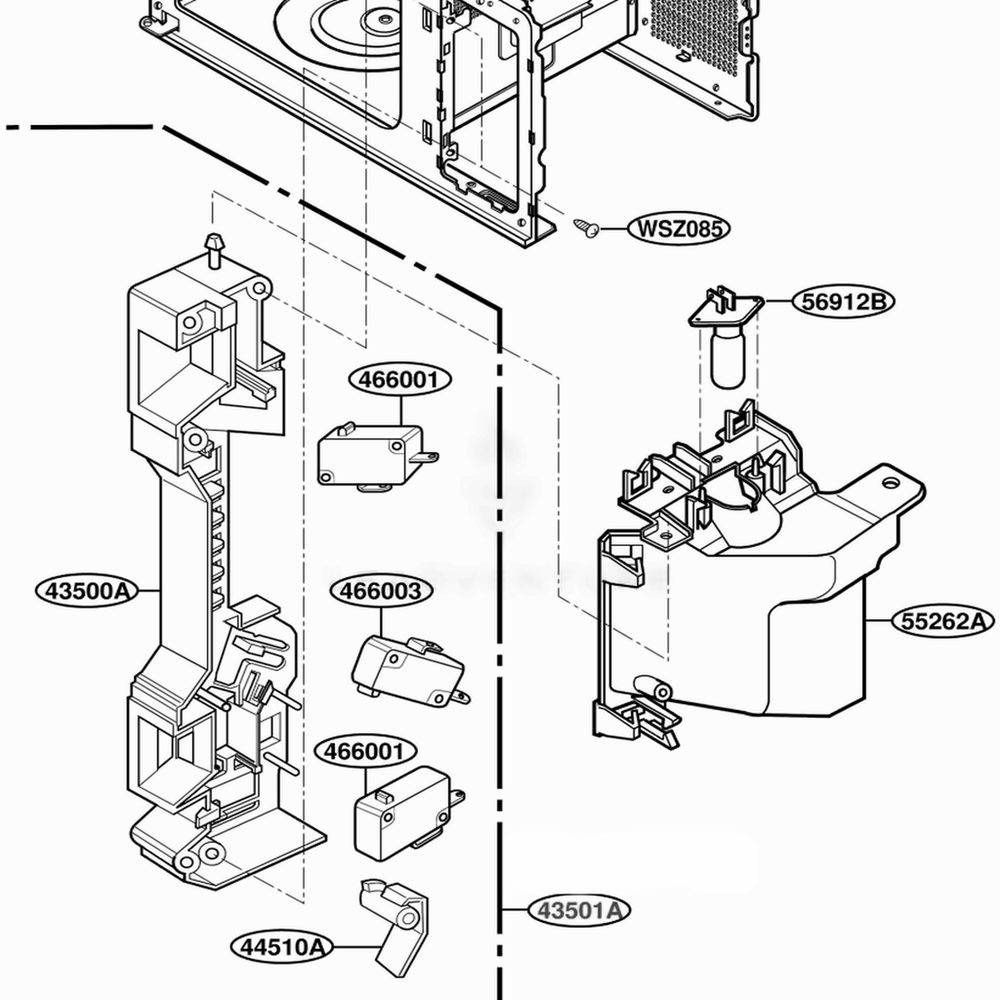 Latch Board Parts Diagram and Parts List for LTM9020W01 CW2ELGA LG Range