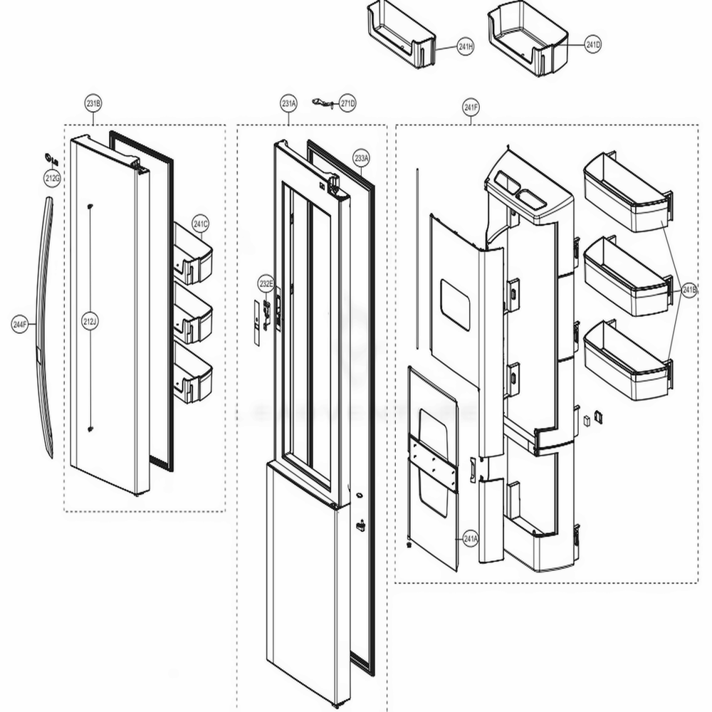 Refrigerator Door Diagram and Parts List for LSXS26366D ASBCNA4 LG Refrigerator