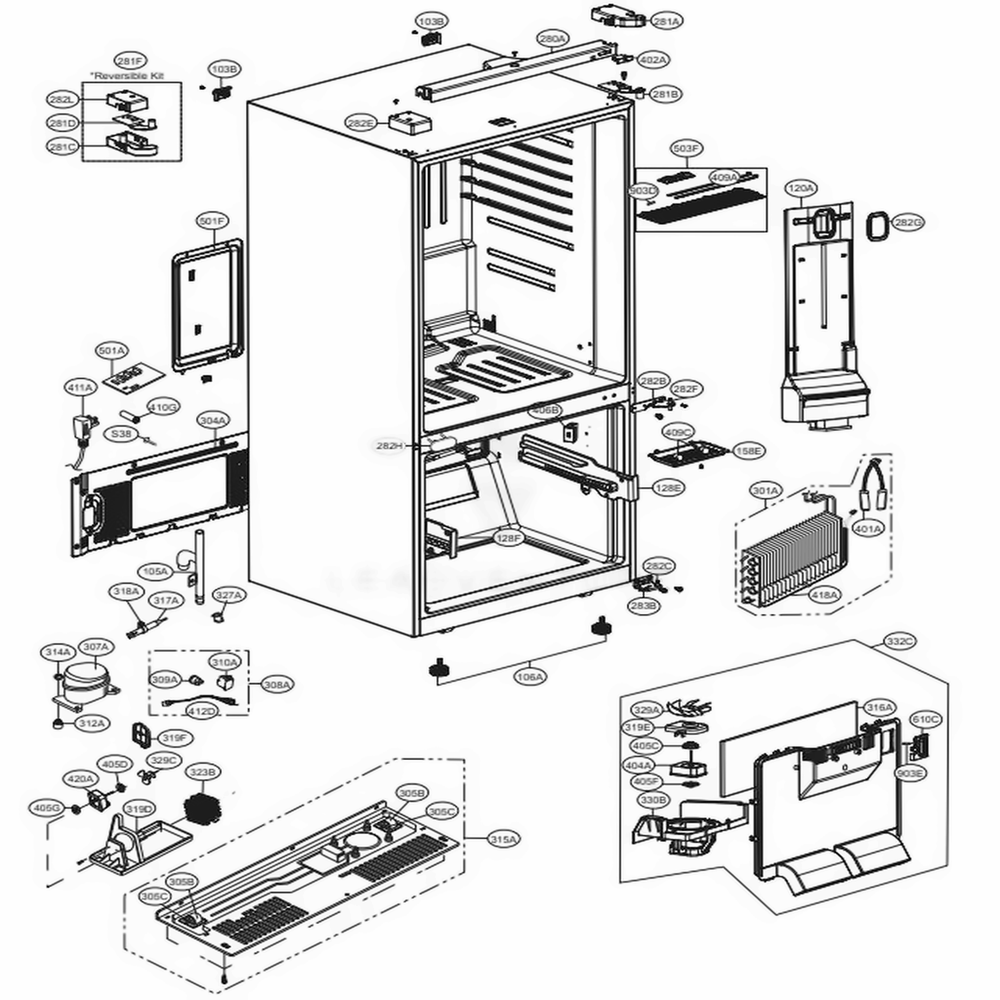 Case Parts Diagram and Parts List for 78029 AWBCSE1 LG Refrigerator