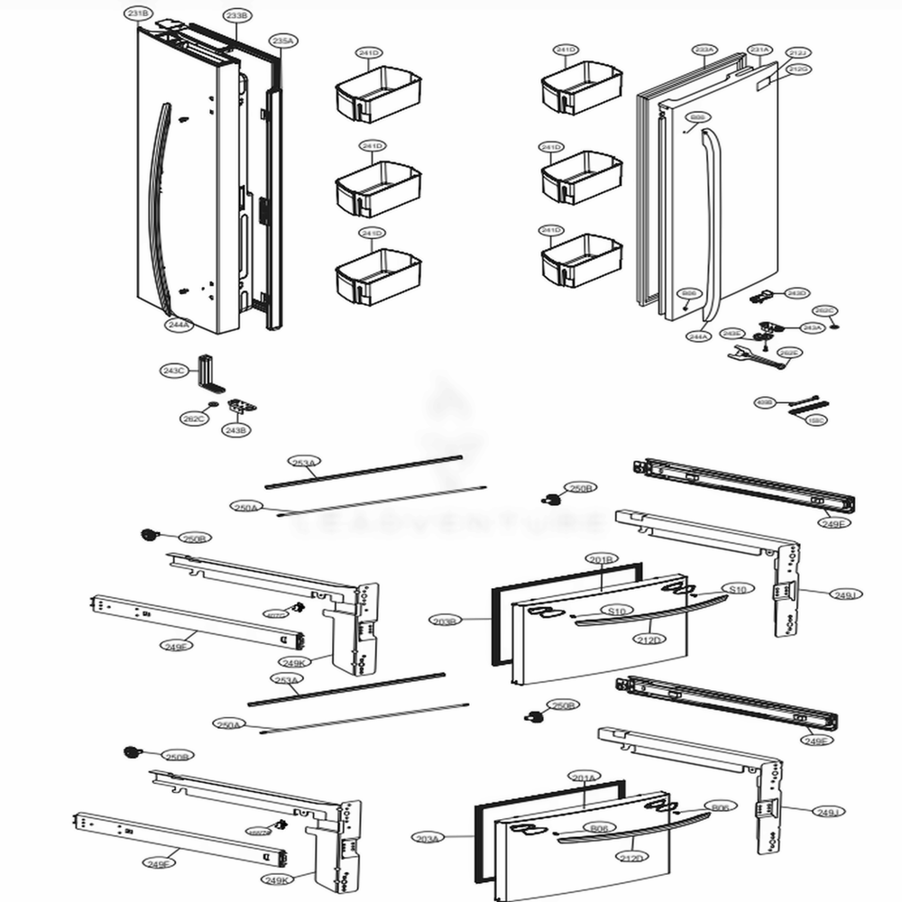 Door Parts Diagram and Parts List for LMWS27626S ASTCNA0 LG Refrigerator