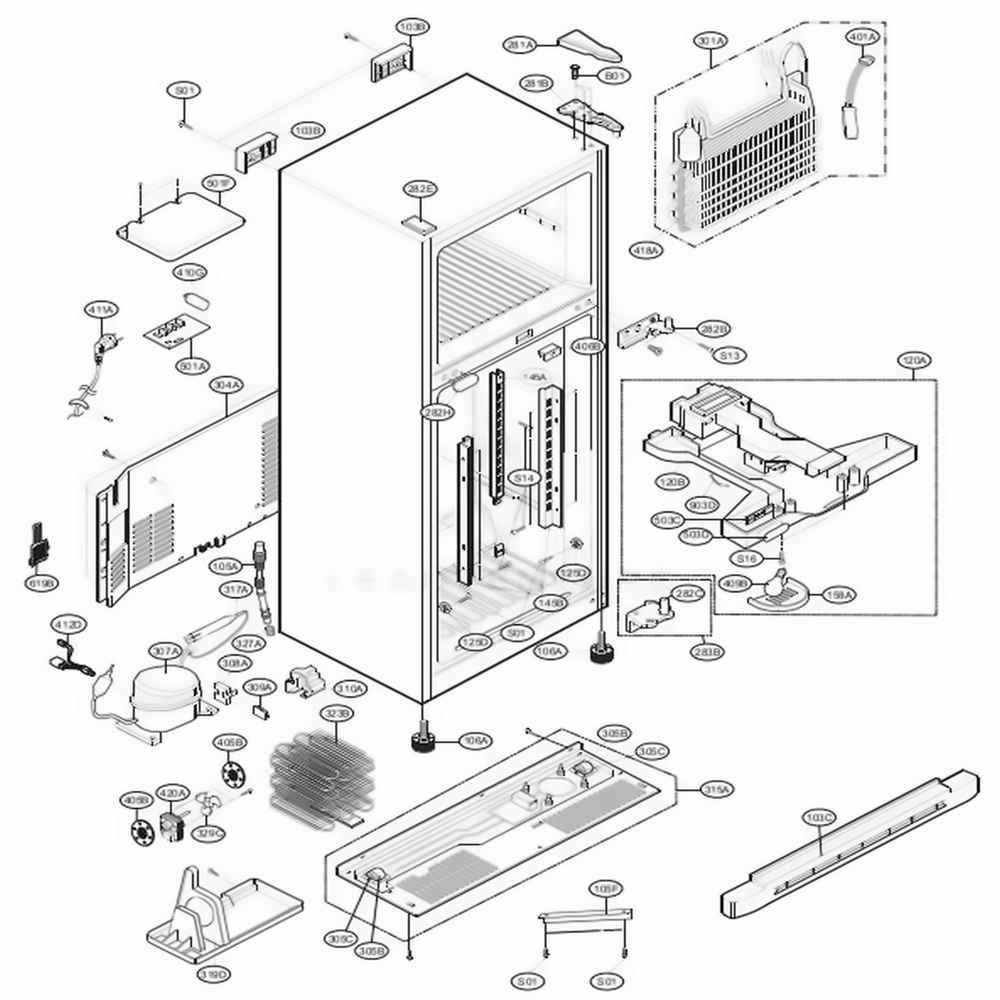 Case Parts Diagram and Parts List for 79379 AWBCSER LG Refrigerator