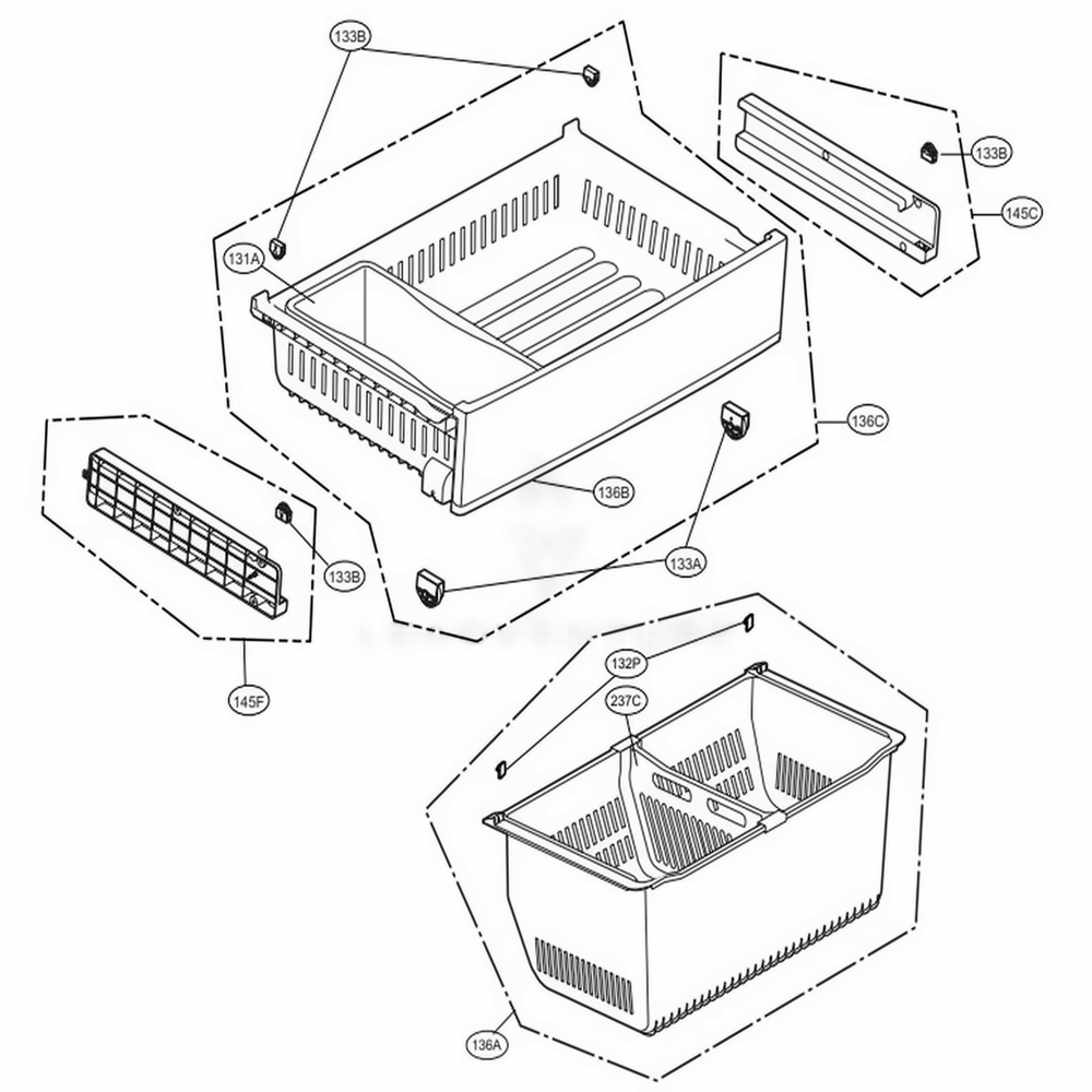 Freezer Parts Diagram and Parts List for 73054 ABICSE1 LG Refrigerator