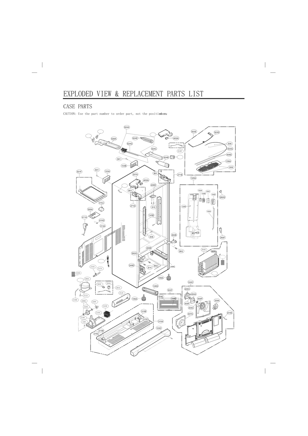 Case Parts Diagram and Parts List for GC-L288GQXM AWBCNA1 LG Refrigerator
