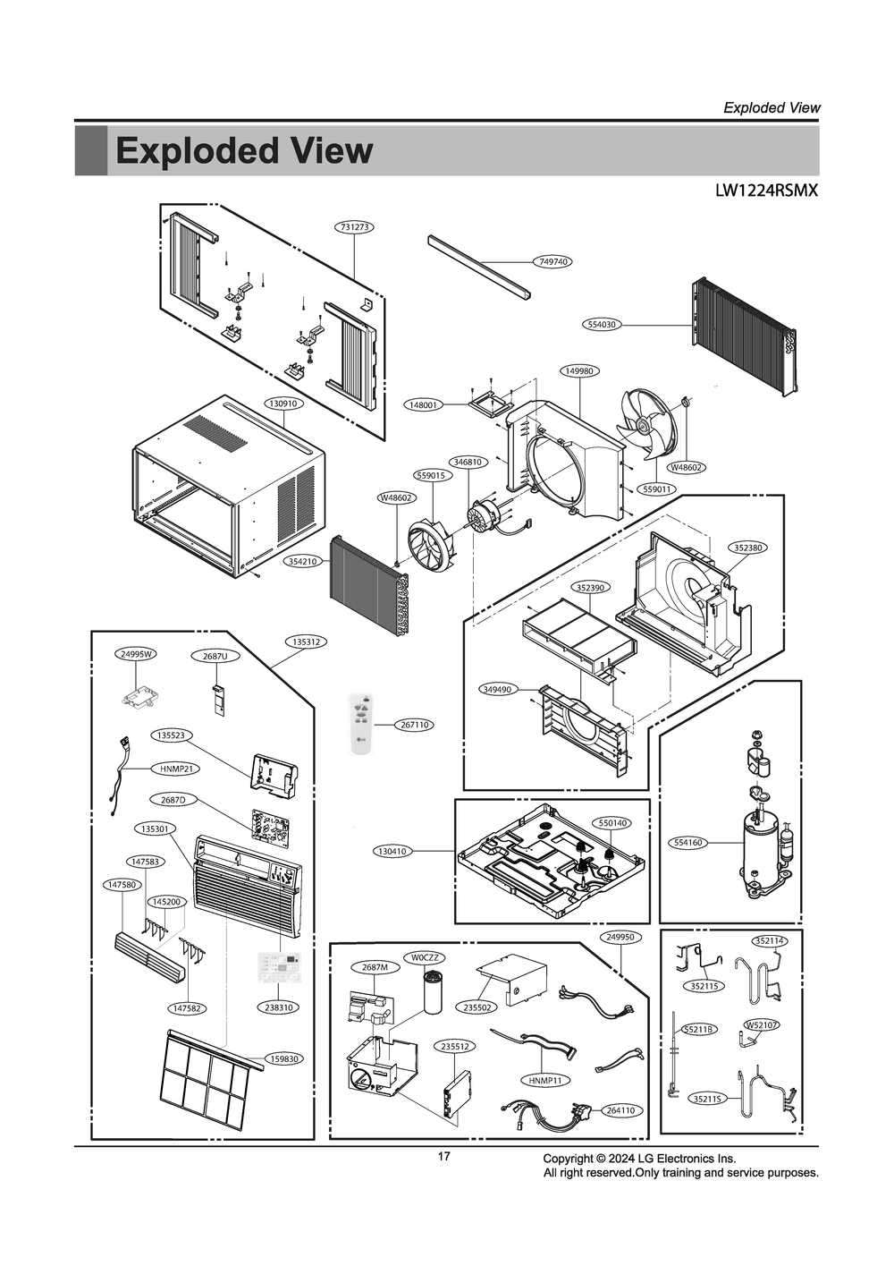 Diagram 1 Diagram and Parts List for W3NC12LNGM0 AT1AUSH LG Air Conditioner