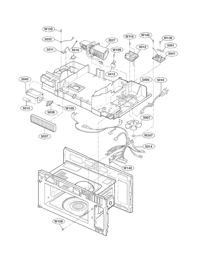 Interior Parts Diagram and Parts List for LMV2053SW 01 LG Microwave