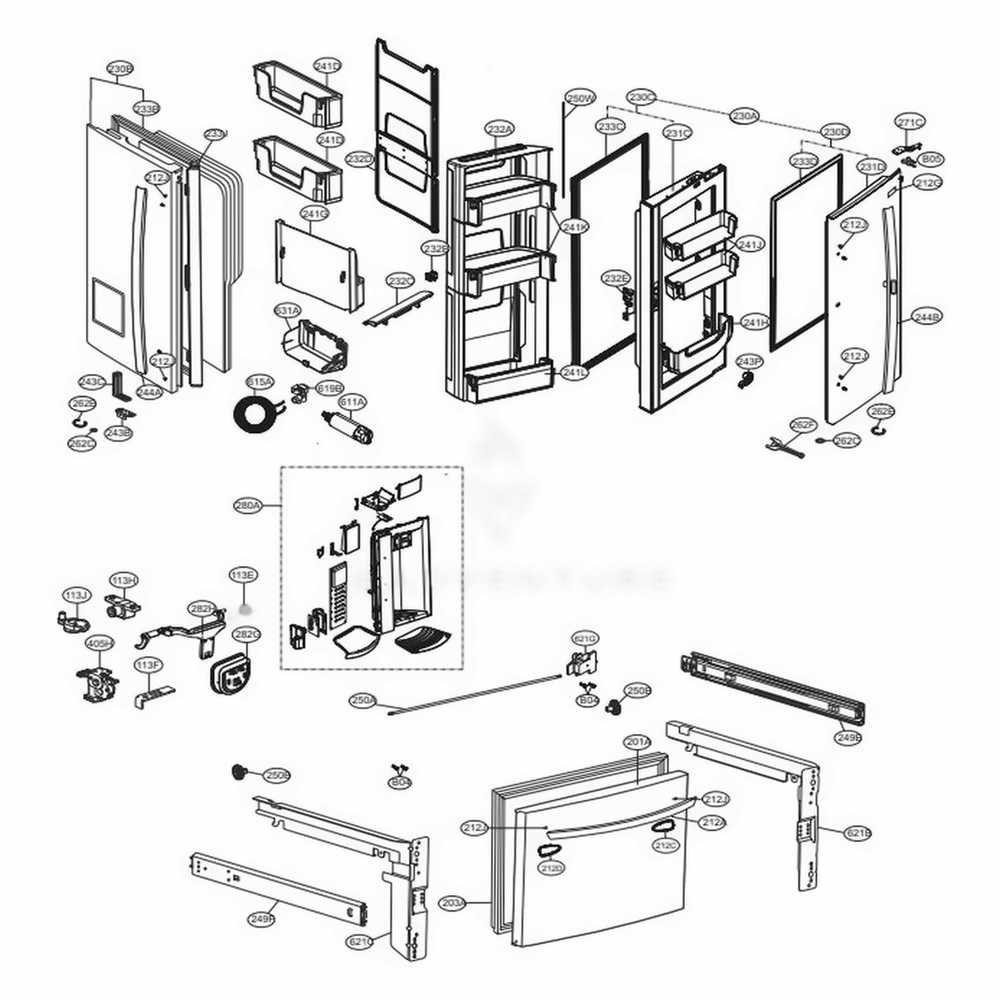 Door Parts Diagram and Parts List for LFXS24663S ASTCNA0 LG Refrigerator