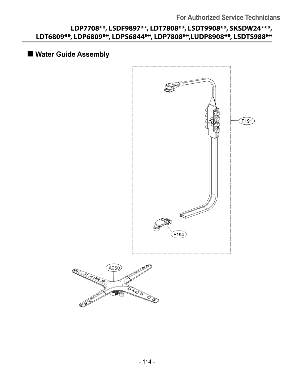 Water Guide Assembly Diagram and Parts List for DUAG27HN ASTESNA LG Dishwasher