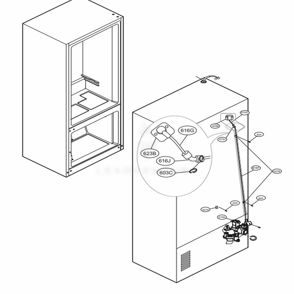 Valve And Water Tube Parts Diagram and Parts List for LMXC23746D ASBCNA1 LG Refrigerator