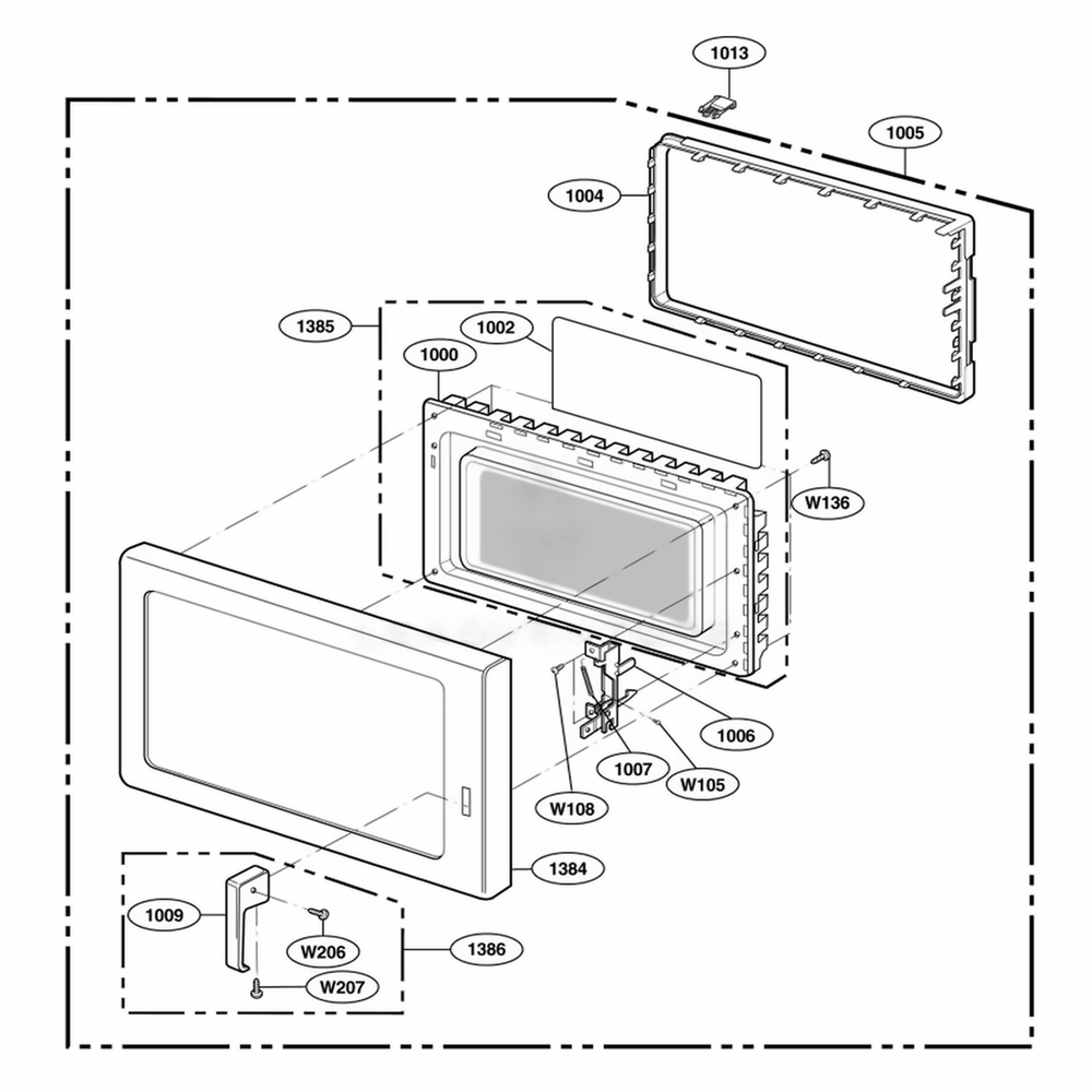 Door Parts Diagram and Parts List for URFS518S AST7AMA LG Range
