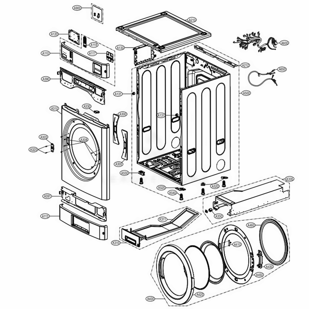 Control Panel And Cabinet And Cabinet Cover Assembly 1 Diagram and Parts List for TCD1870CGG ASSEELC LG Dryer