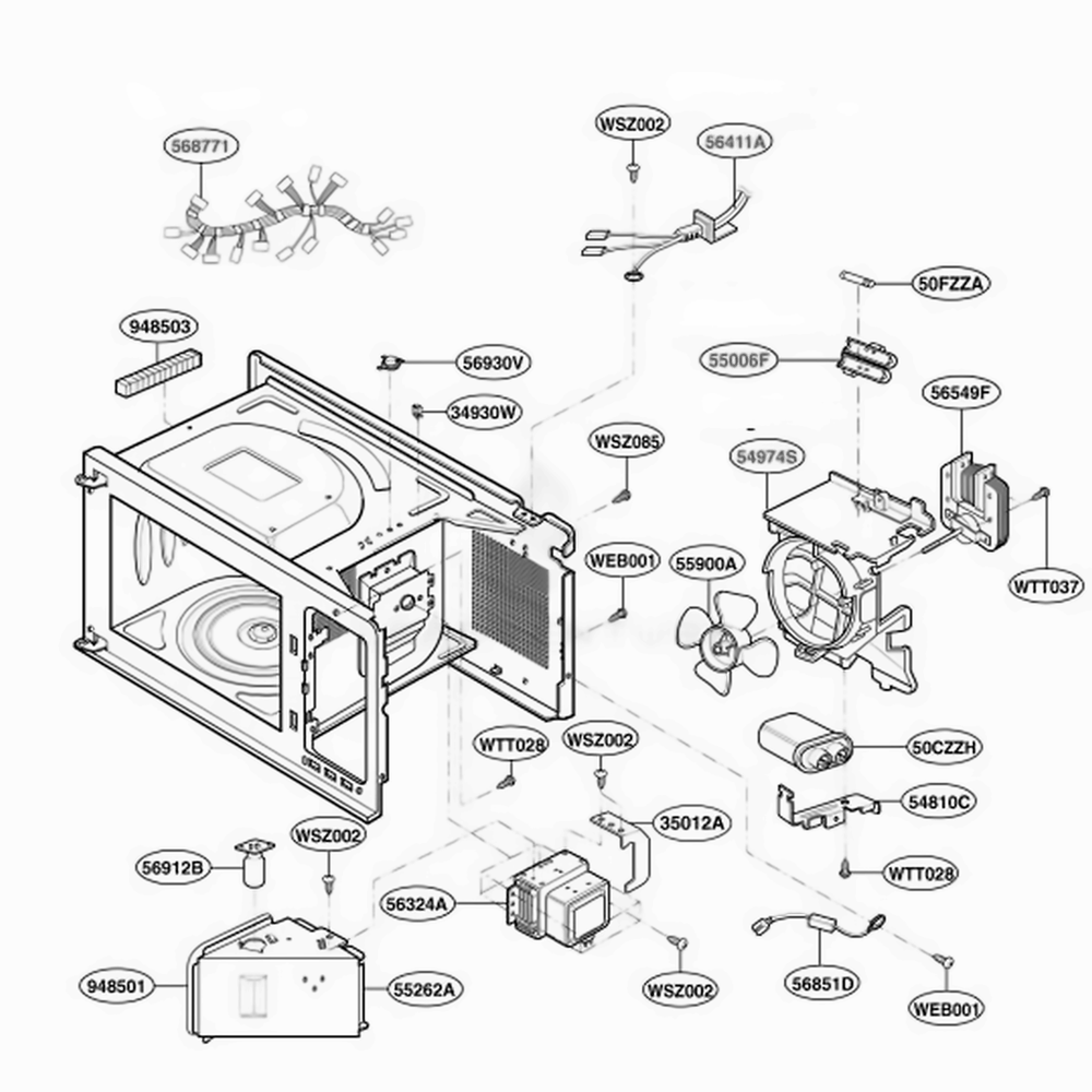 Interior Parts 1 Diagram and Parts List for LRM1250W CWHELGA LG Wall Oven