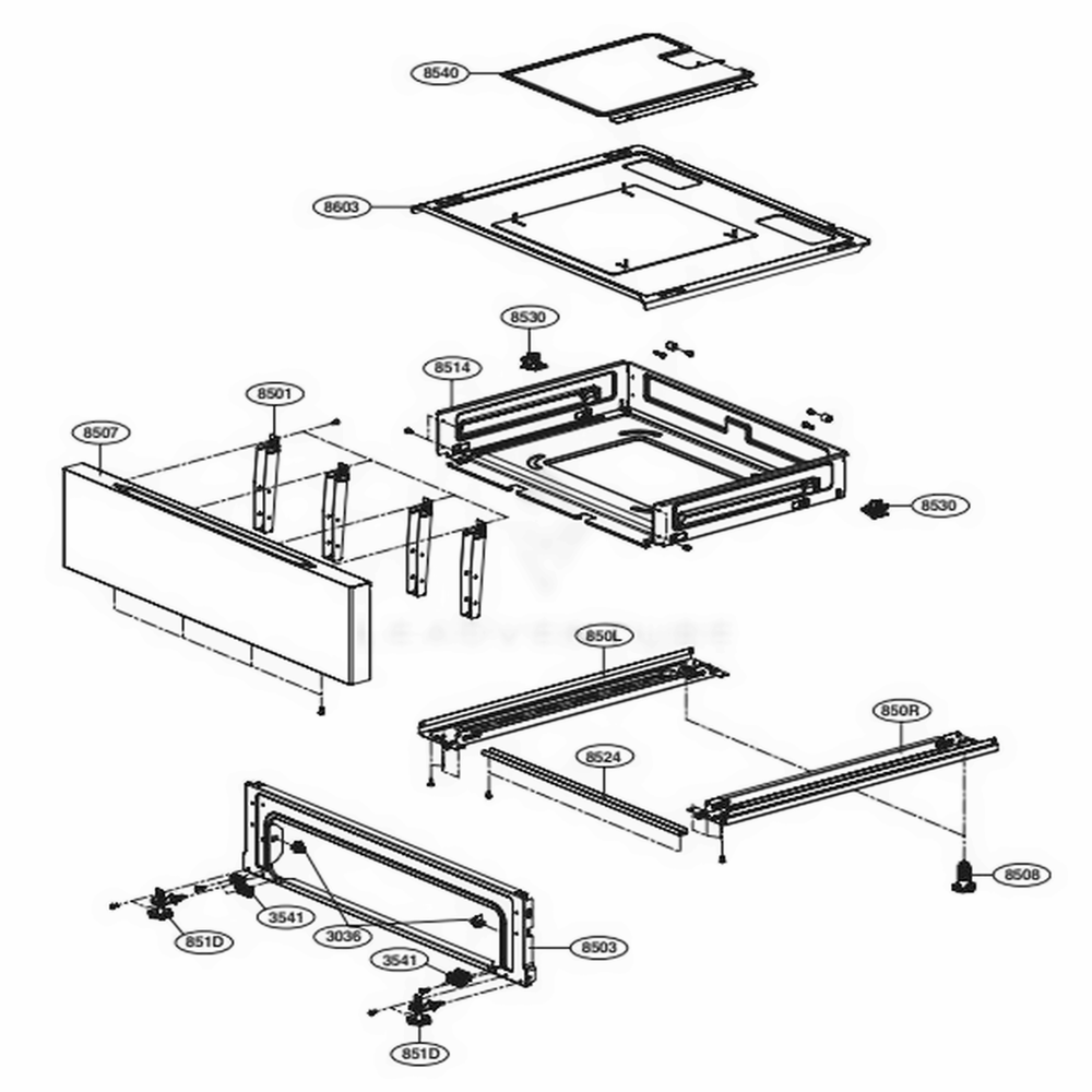 Drawer Parts Diagram and Parts List for LRGL5823S FSTELGA LG Range