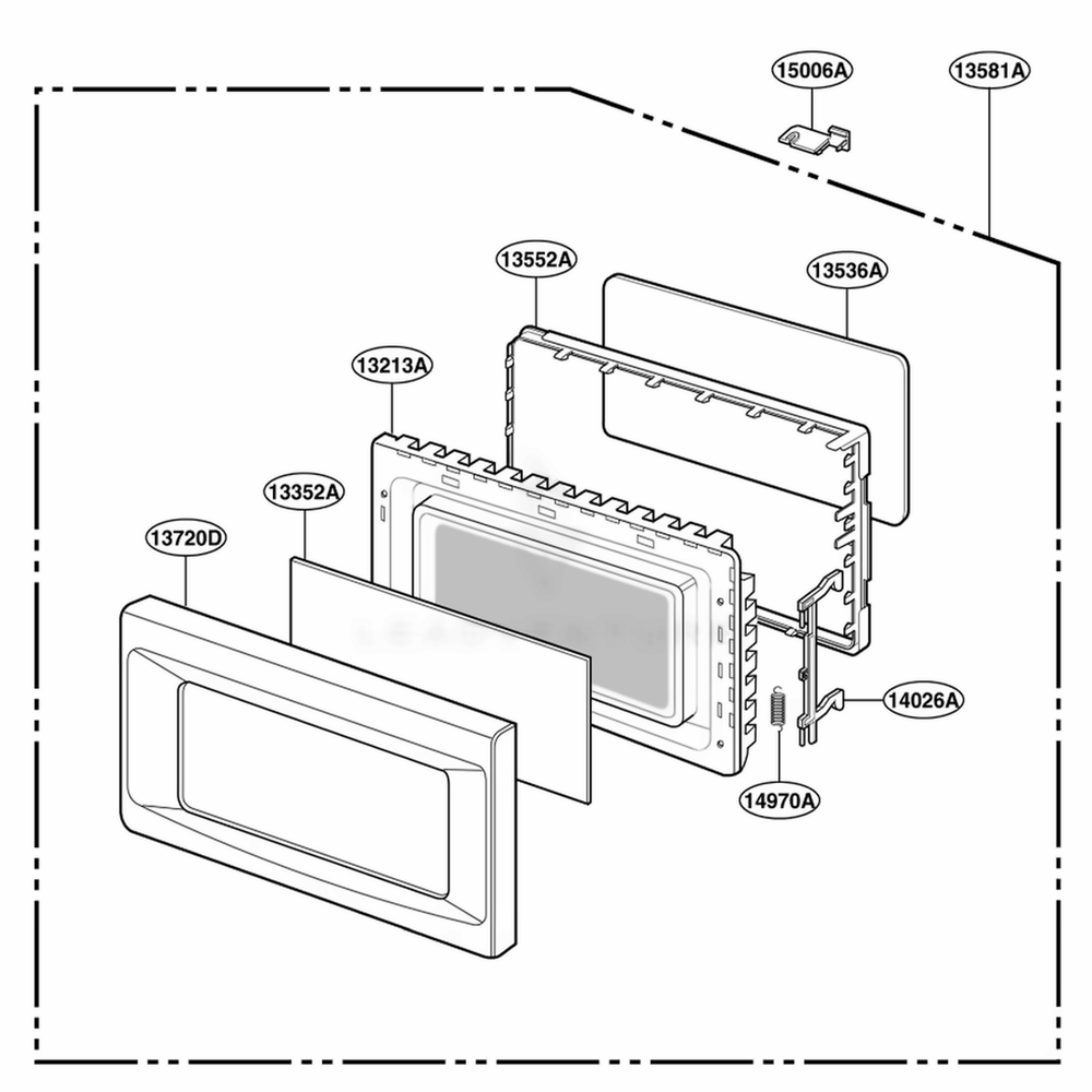 Door Parts Diagram and Parts List for JES1451BJ CBKEGEU LG Range