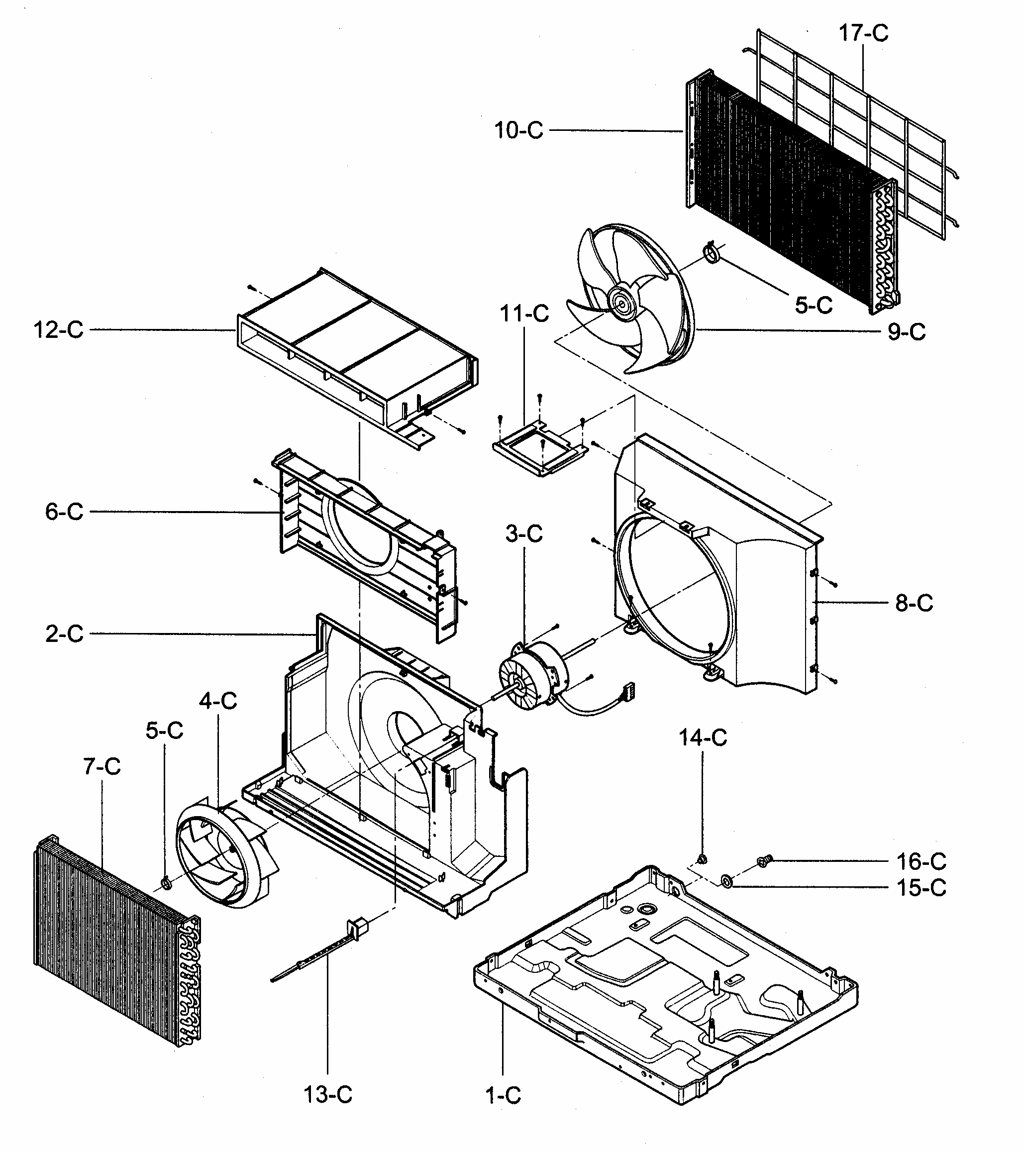 Air Handling/cycle Parts Diagram and Parts List for 58074122400  Kenmore Air Conditioner