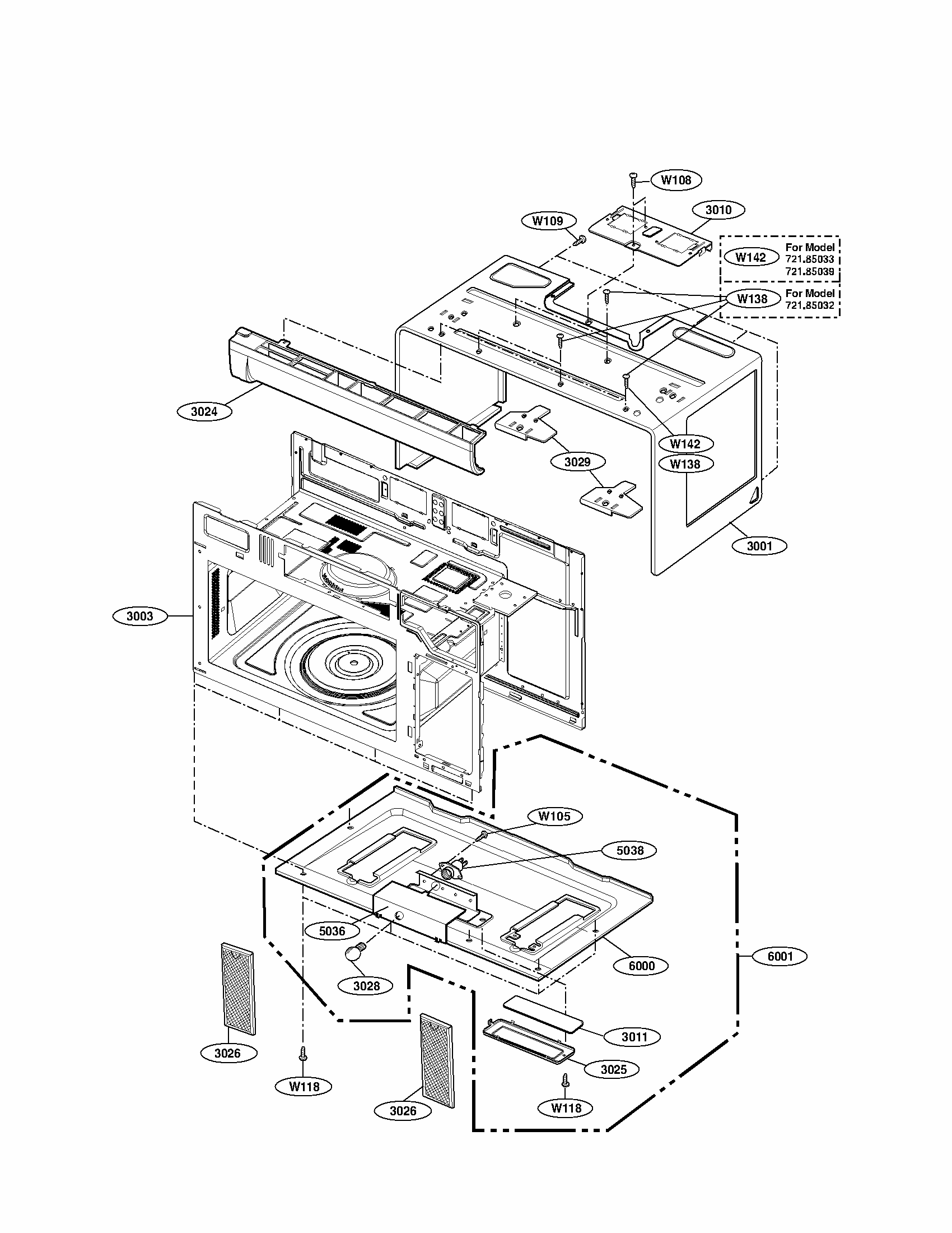 Oven Cavity Parts Diagram and Parts List for 72185032111  Kenmore Microwave