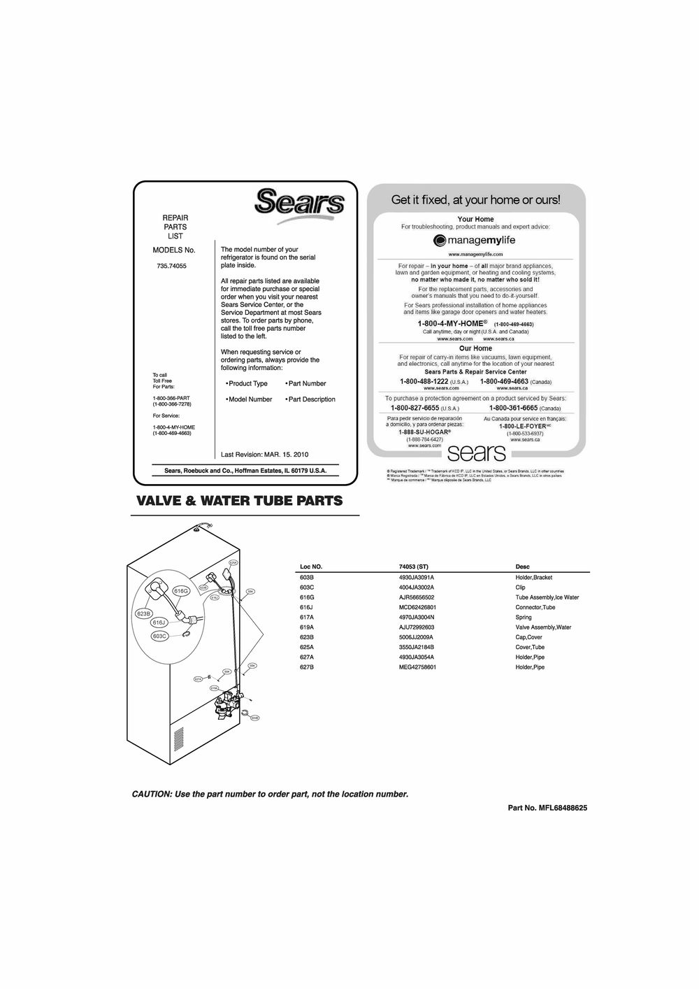 Valve And Water Tube Parts Diagram and Parts List for GR-J268LSTM ASTCSE1 LG Refrigerator