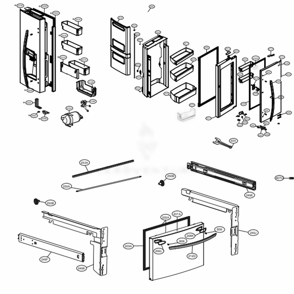 Door Parts Diagram and Parts List for LFXS28566M AMTCNA4 LG Refrigerator