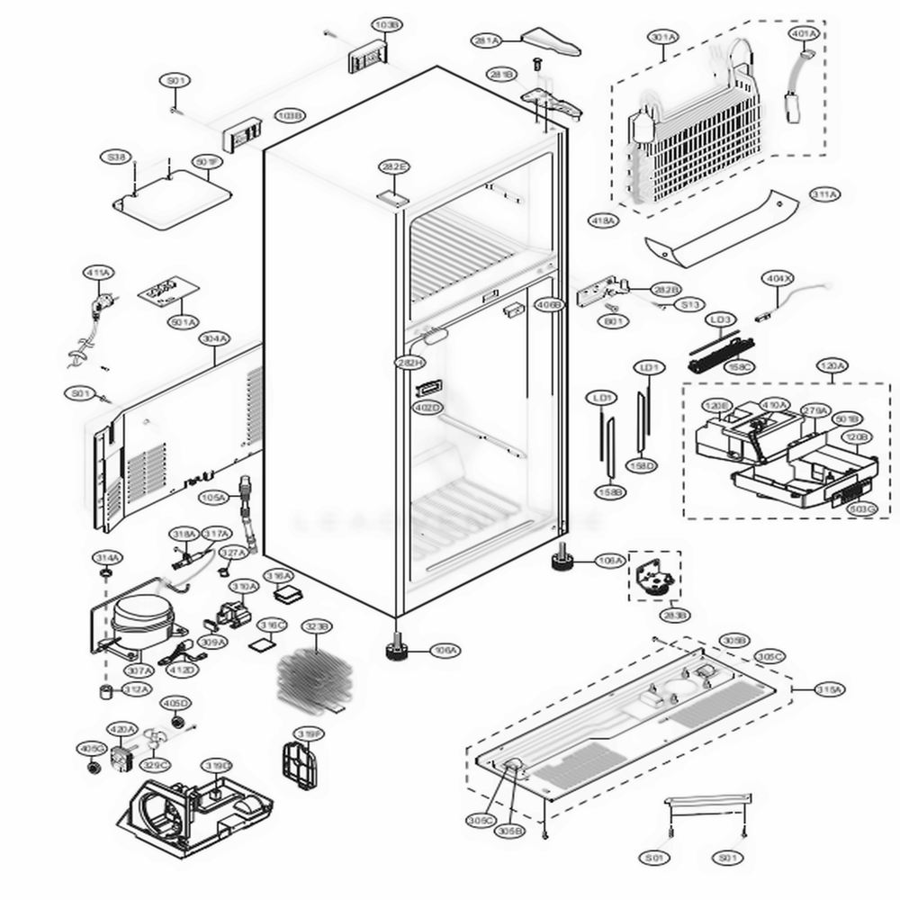 Case Parts Diagram and Parts List for LTCS24223B AWBCNA0 LG Refrigerator