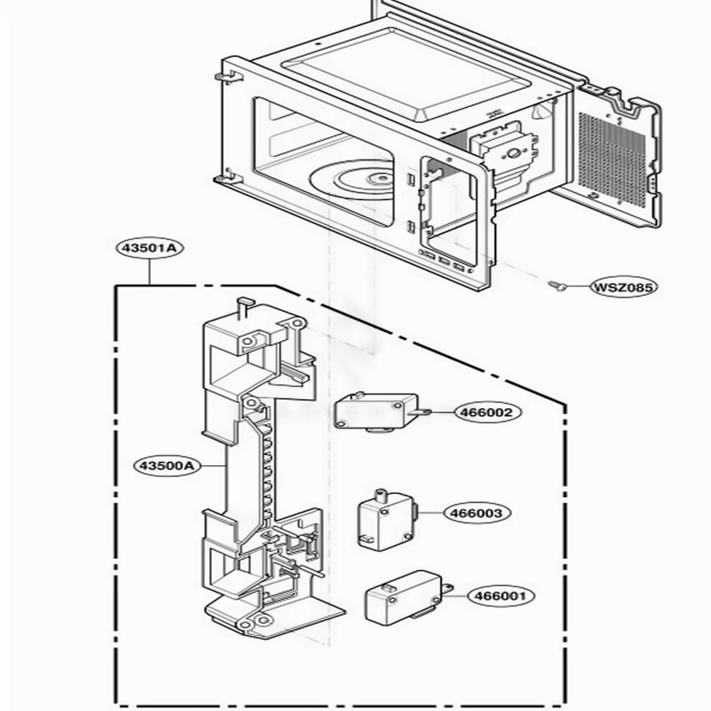 Latch Board Parts Diagram and Parts List for MA1101WRV MWEGSE LG Wall Oven