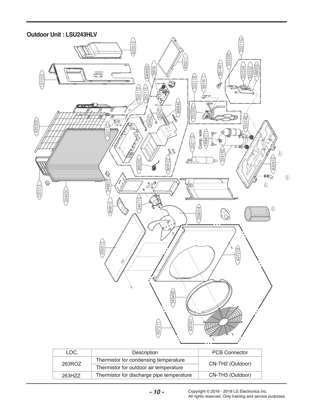 Outdoor Unit Diagram and Parts List for ASUW243V8Z0 AWHBEUS LG Air Conditioner