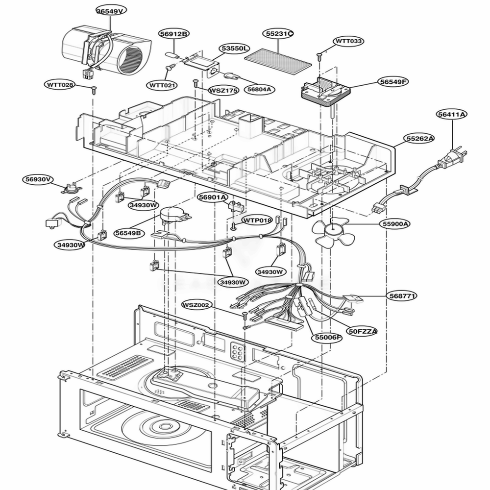 Interior Parts 2 Diagram and Parts List for YMH7130XEQ0 WHEWPC LG Range
