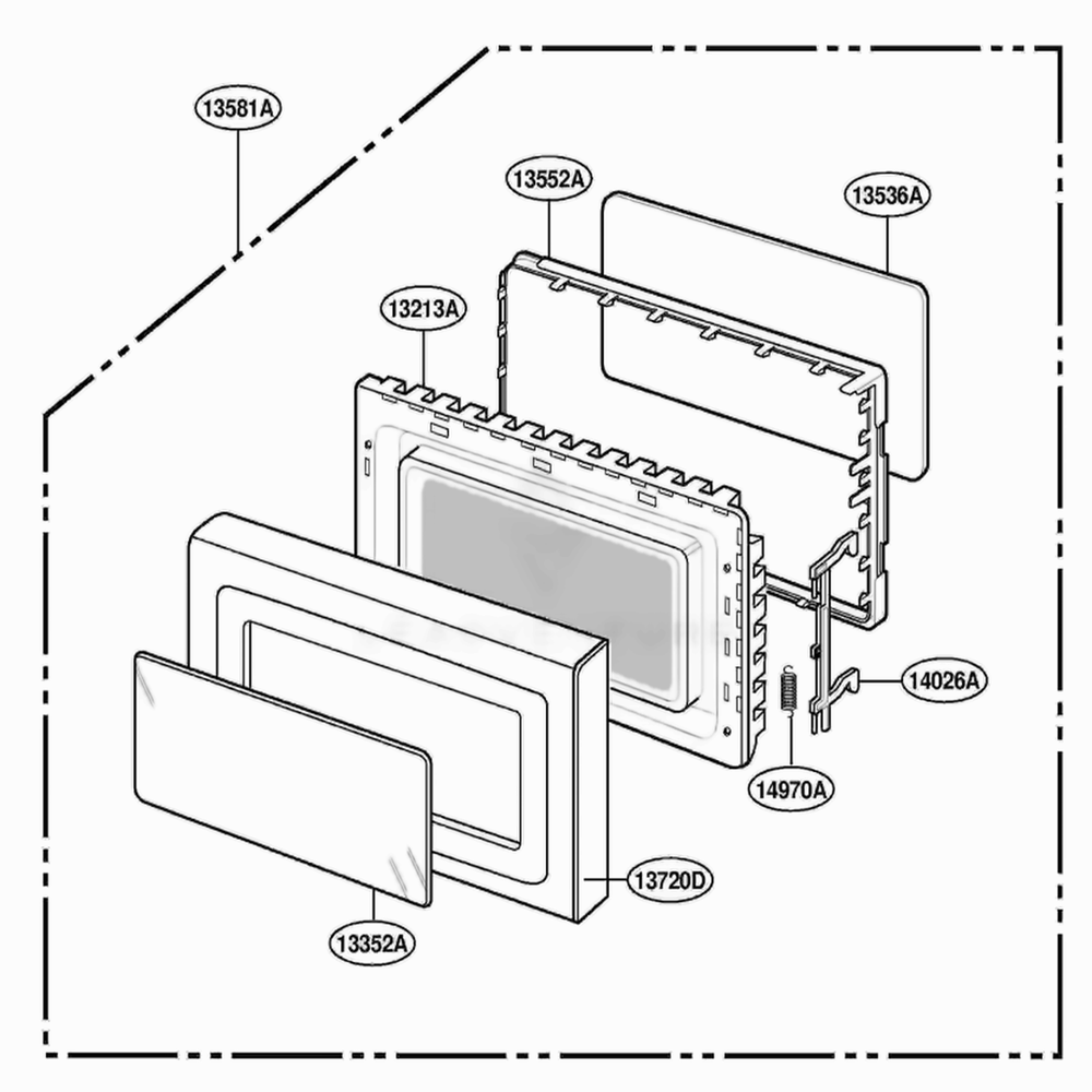 Door Parts Diagram and Parts List for DMW13MB SGEDOM LG Range