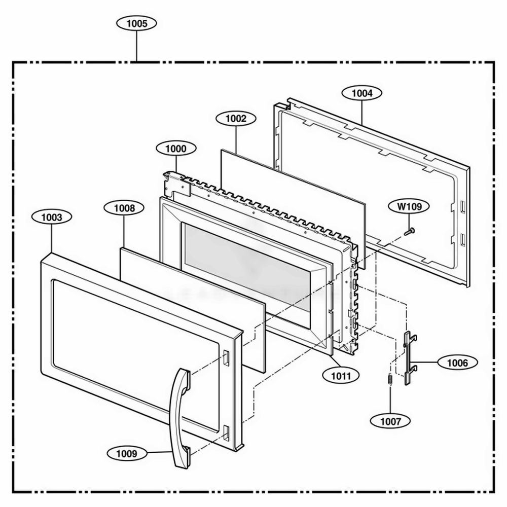 Door Parts Diagram and Parts List for 80412 CWHESEA LG Range