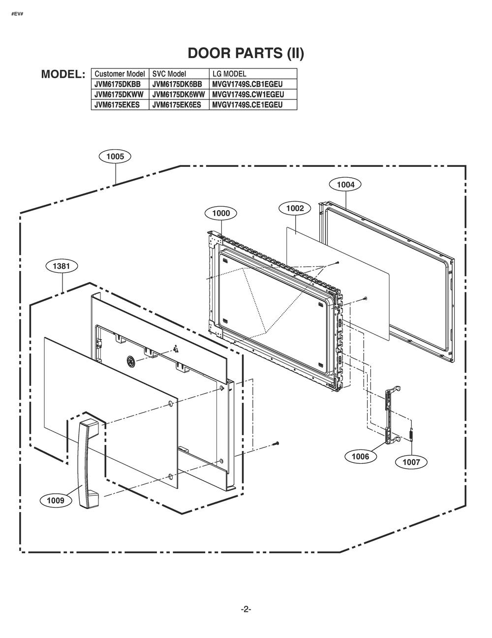Door Parts Diagram and Parts List for JVM6175DKBB CB1EGEU LG Microwave Oven Combo