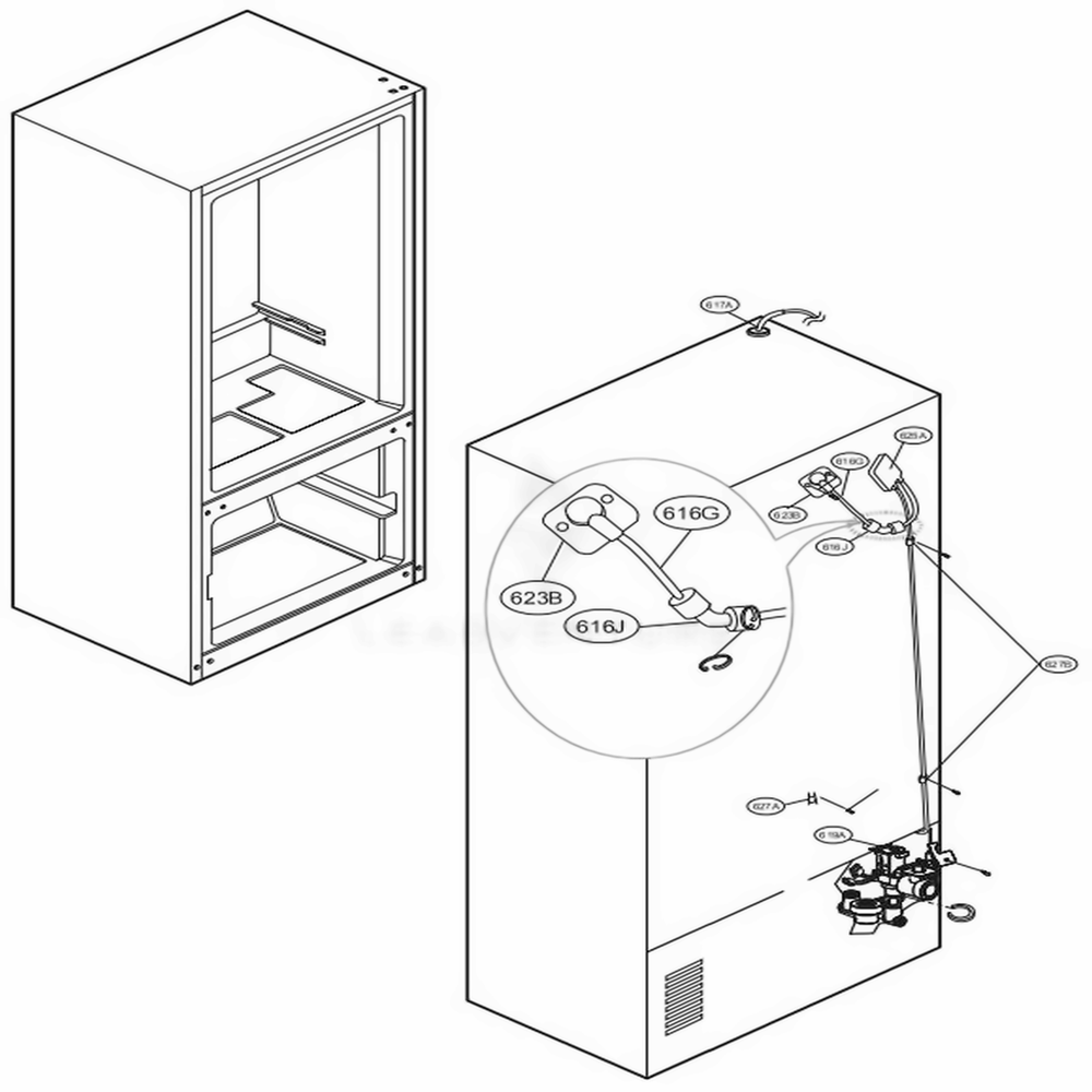 Valve And Water Tube Parts Diagram and Parts List for LSFS213ST ASTCNA4 LG Refrigerator