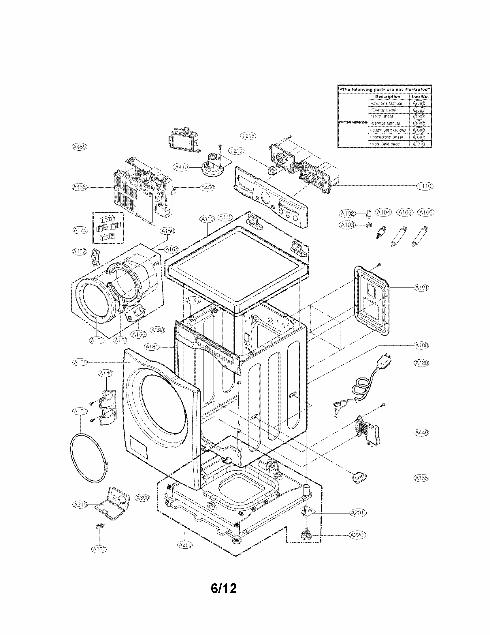 Cabinet And Control Panel Assembly Parts Diagram and Parts List for 79641172210  Kenmore Washer