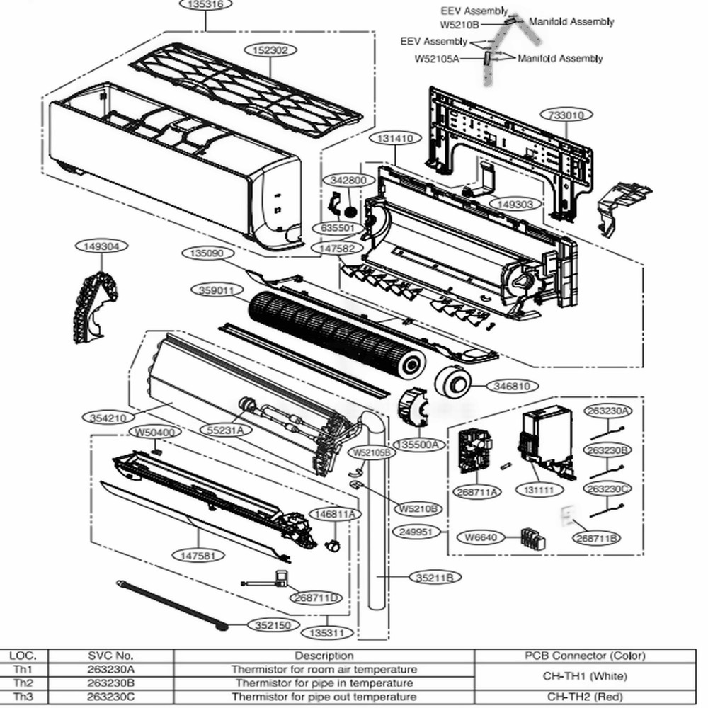 Main Diagram and Parts List for ARNU123SJR4 ANCBLUS LG Air Conditioner