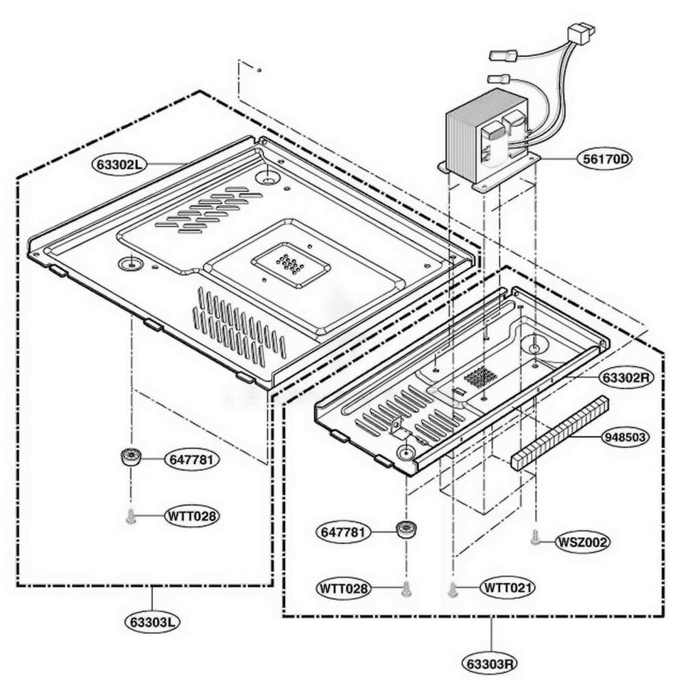 Base Plate Parts Diagram and Parts List for YKCMS135GSS STEKAC LG Range