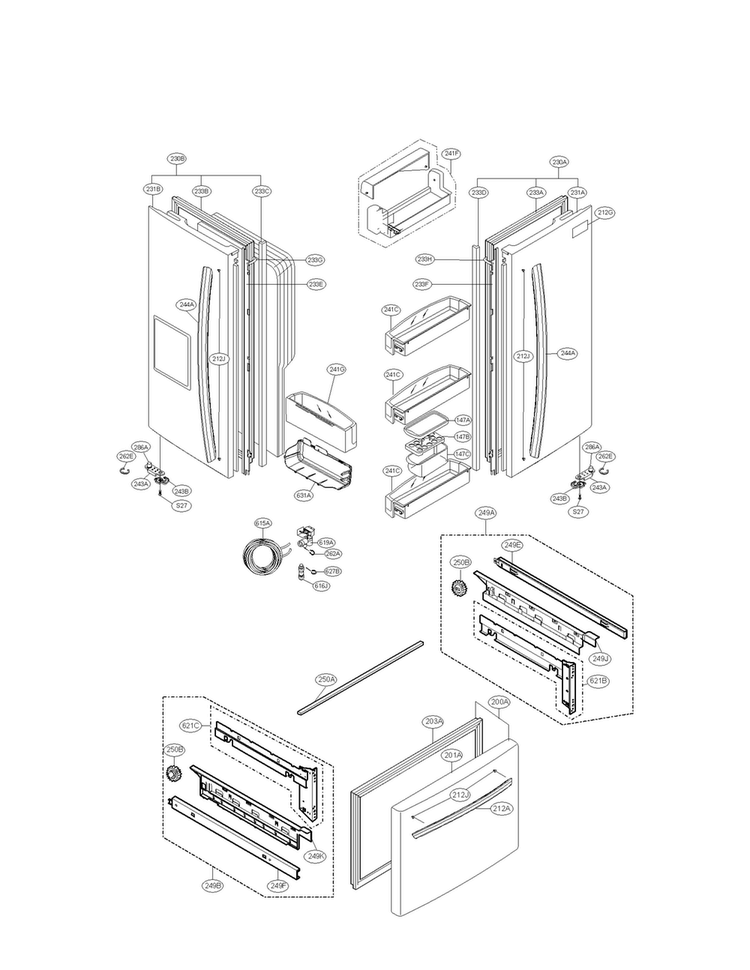 Door Parts Diagram and Parts List for LFX23961SB 01 LG Refrigerator