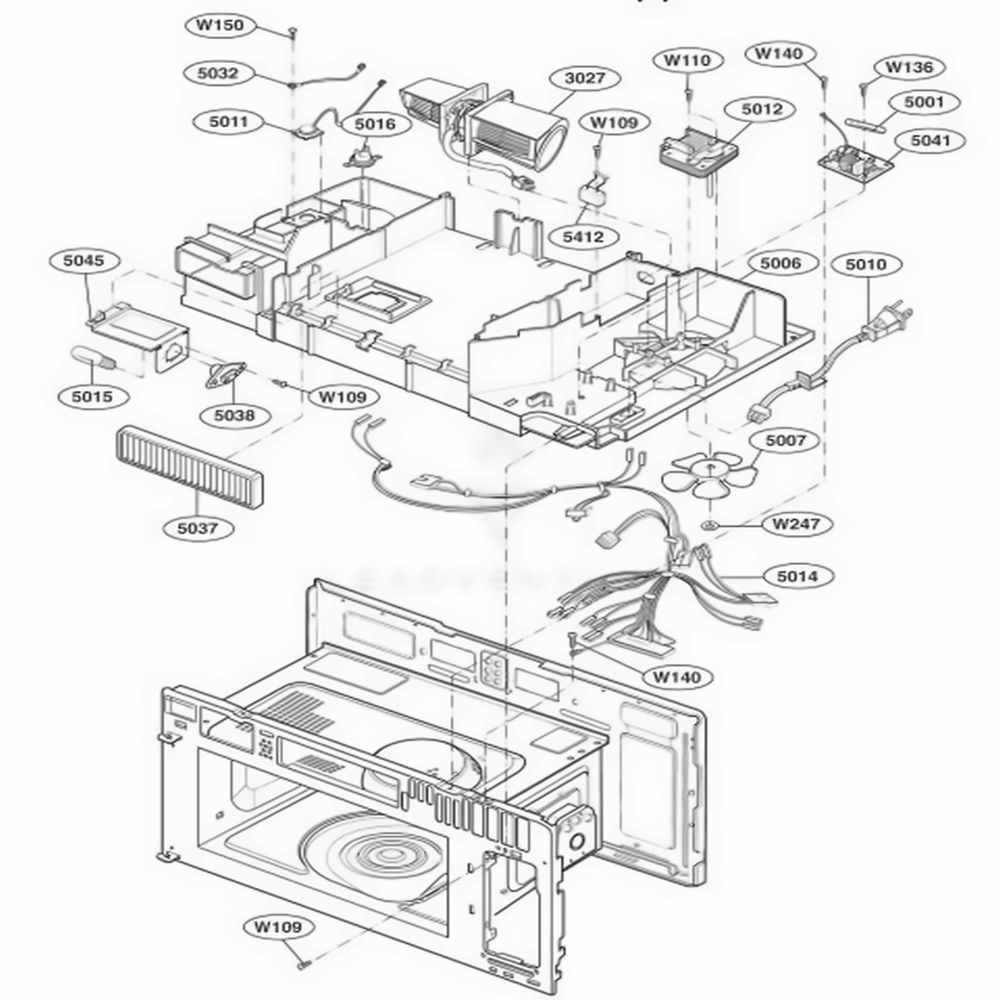 Interior Parts 2 Diagram and Parts List for LMV2053SW AW1ELGA LG Microwave